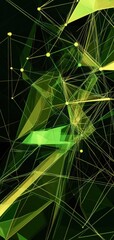 Poster - Dynamic geometric abstract design featuring green and yellow tones. Generative AI