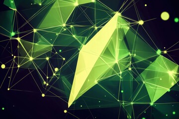 Poster - Geometric abstract design combining green and yellow tones with dynamic shapes. Generative AI