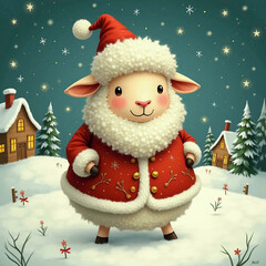 Wall Mural - Sheep as Santa Claus