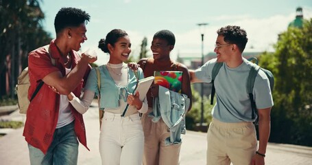 Poster - surprise, diversity and friends with people on college campus for funny, education and future. unive