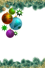 Wall Mural - Colorful Christmas balls hanging on green fir tree branch.