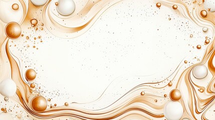 Poster - A beautiful abstract background featuring swirls of cream and gold tones, punctuated by elegant spherical accents, perfect for design projects.