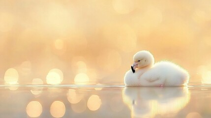 Sticker -   A small white duck sits on a body of water next to a light yellow boke