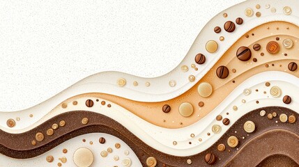 Poster - Abstract art featuring flowing waves of brown and beige tones with circular shapes, creating a dynamic visual experience suitable for various designs.