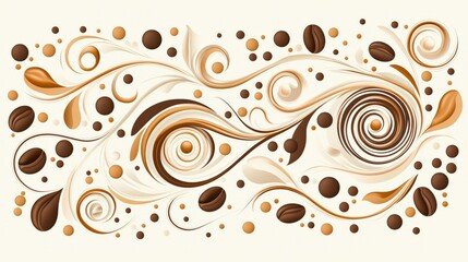 Poster - An elegant swirl pattern in earthy tones featuring coffee beans, leaves, and circles, ideal for coffee-related designs and artistic presentations.