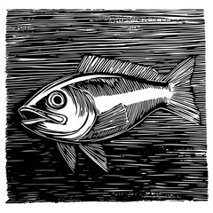 Wall Mural - artistic engraving of a fish in a bold and classic style – black vector