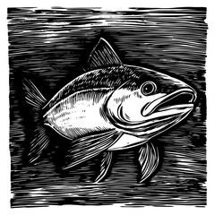 Poster - intricate black and white engraving of a fish