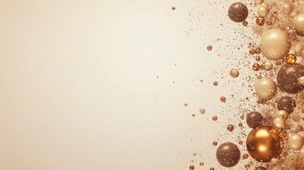 Poster - A visually appealing design featuring floating golden spheres against a soft beige background, creating a sense of elegance and celebration.