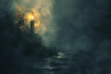 Aufkleber - Mysterious forest pathway illuminated by a flickering lantern surrounded by lush greenery at twilight
