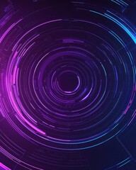 Wall Mural - Abstract digital background featuring vibrant purple and blue circular patterns radiating technology vibes.