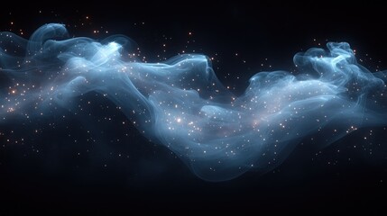 Poster - Ethereal blue smoke with sparkling particles on a dark background.