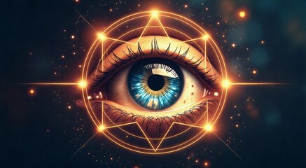 Wall Mural - Mystical eye revealing the depths of inner peace and spiritual awakening through vibrant energy and sacred geometry