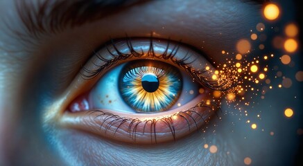 Wall Mural - Explore the depths of consciousness through the mystical gaze of an ethereal eye illuminated by cosmic energy and vibrant colors for spiritual awakening