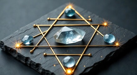 Wall Mural - Exploring the Mystical Power of Energy Healing with Crystals and Sacred Geometry in a Meditative Ritual