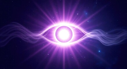 Wall Mural - Illuminating the inner eye with cosmic energy and ethereal light in a serene cosmic landscape of spirituality and self-discovery
