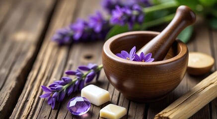 Wall Mural - Exploring the essence of holistic wellness with natural remedies and vibrant flowers for spiritual balance and inner harmony