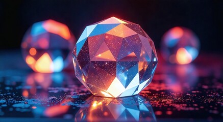 Wall Mural - Sparkling crystal orbs radiate energy in a serene setting, inviting moments of meditation and inner peace during twilight hours