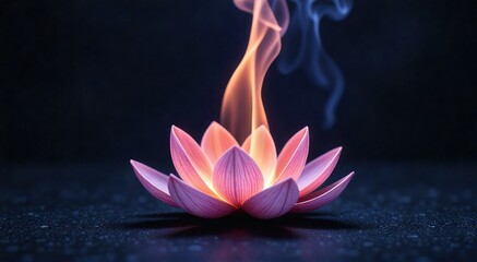 Wall Mural - Embracing serenity through a blooming lotus illuminated by gentle flames, symbolizing transformation and inner peace in a tranquil space