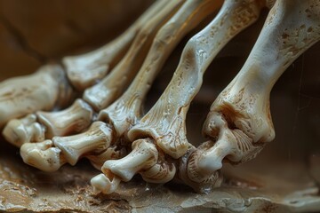 Poster - Detailed view of a human skeletal foot highlighting anatomical features and structure in a museum setting during a science exhibition