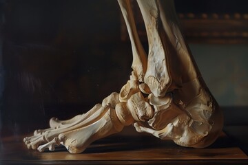 Poster - Detailed view of a human skeletal foot highlighting anatomical features and structure in a museum setting during a science exhibition