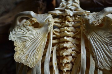 Poster - Artistic representation of a human spine and shoulder blades showcased in monochrome against a dark background