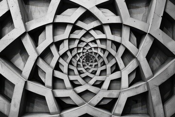 Poster - Modern architectural design showcases intersecting geometric patterns in urban setting during bright daylight