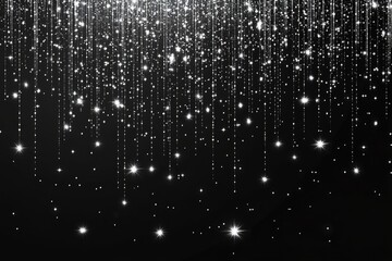 Poster - Silver glittering particles falling on black background