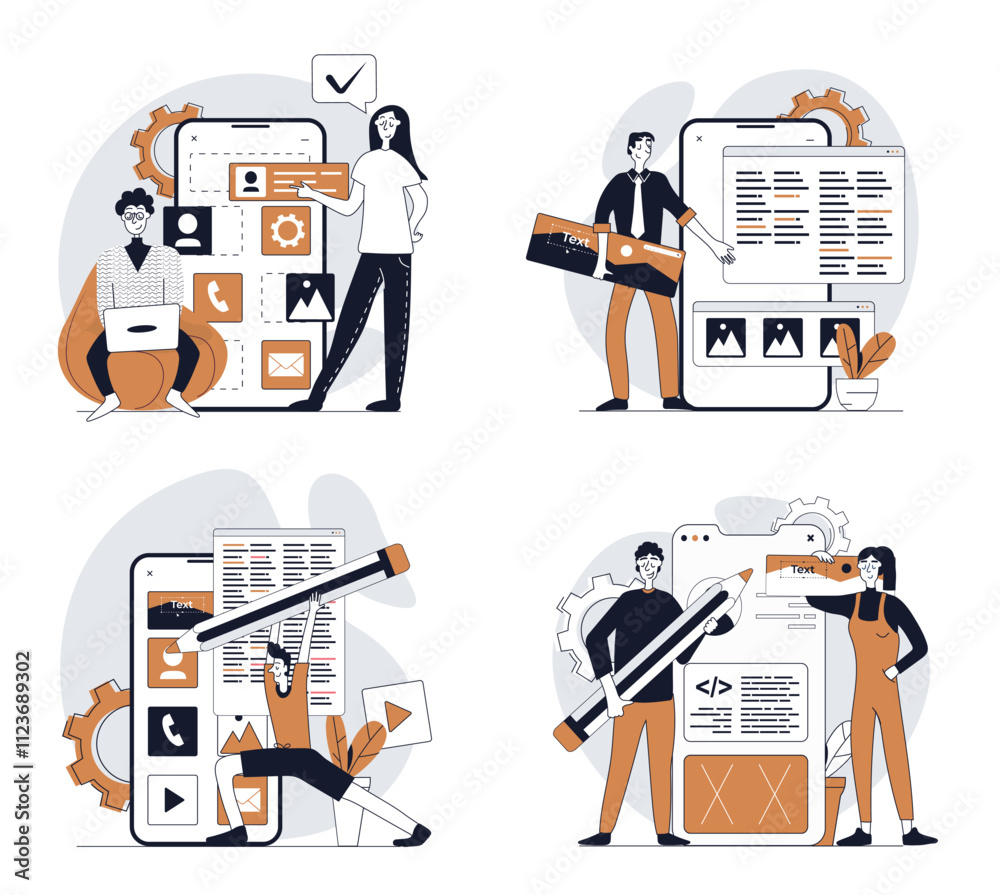 App development concept set in flat design for web. Collection with ...