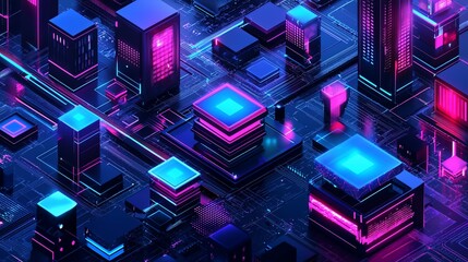 Poster - Futuristic cityscapes built on a circuit board.