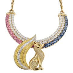 Wall Mural - Stunning Gold Fox Necklace Adorned With Pink, White, Yellow, and Blue Diamonds. Generative AI