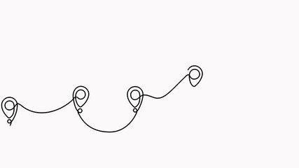 Poster - Airplane continuous line drawing with map pin pointer animation. Airplane flying with start point route video. Animated travel destination symbol.