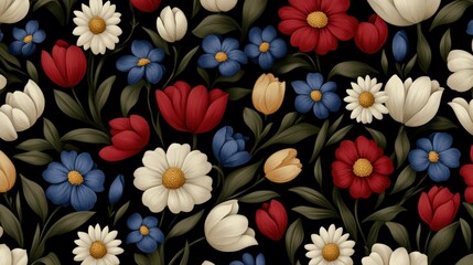 Wall Mural - Floral pattern featuring bold colors and intricate designs