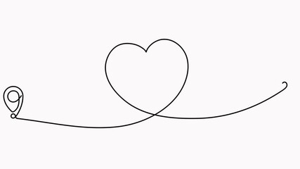 Poster - Location markers path continuous line drawing animation. Travel destination with heart shape concept animated video. GPS navigation symbol.