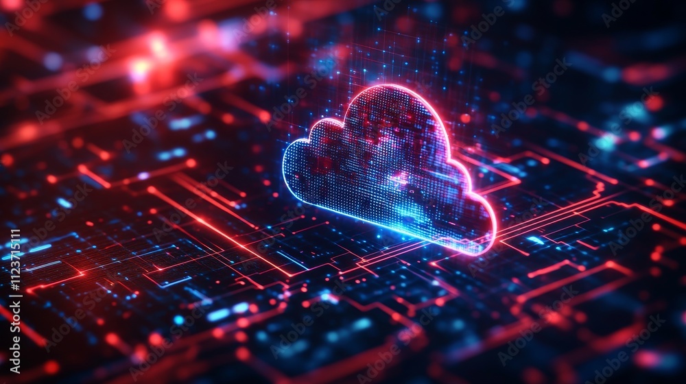 dark red color palette, futuristic AI elements, online future cloud ...