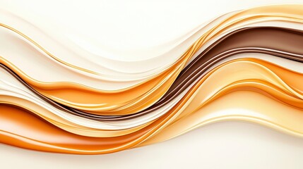 Poster - A fluid design featuring flowing waves in warm tones of orange, beige, and brown, creating a soothing and harmonious visual effect.