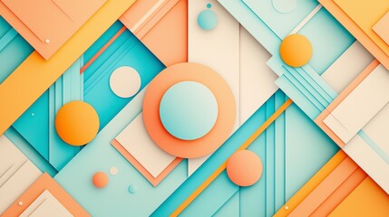 Poster - A vibrant abstract composition featuring geometric shapes in pastel colors, blending circles and rectangles against a textured background.