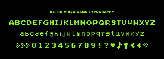 Poster - y2k pixel alphabet. video game abstract elements. 8 bit vintage computer letters and numbers. 90's a