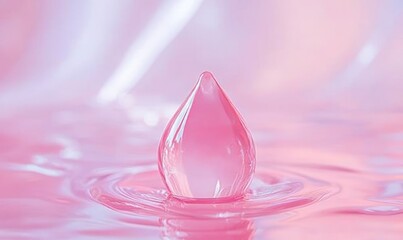 Wall Mural - A gel-like pink drop against a background of white jelly serum or water. A vitamin-infused soap ball. A fluid raspberry lotion or shampoo cosmetic product. A glossy moisture bubble for the body