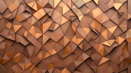 Poster - A textured wall composed of interlocking wooden panels in various shades of mocha mousse earthy tones, creating an artistic geometric pattern.