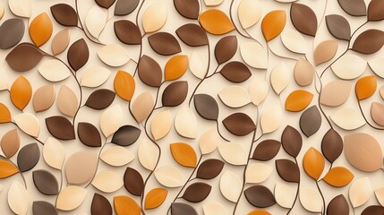 Poster - A textured design featuring overlapping leaves in warm tones of brown, orange, and cream, creating an organic and harmonious pattern.