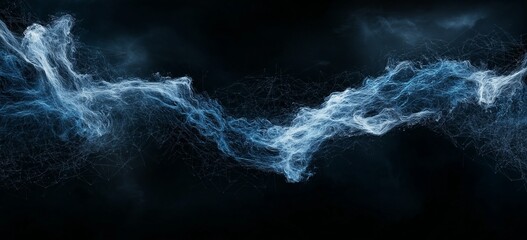 Wall Mural - A long blue wave with water droplets in the air