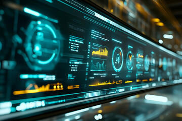 Poster - Futuristic digital dashboard display showing graphs, charts, and data.