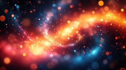 Poster - Abstract cosmic swirl with vibrant colors and glowing particles.