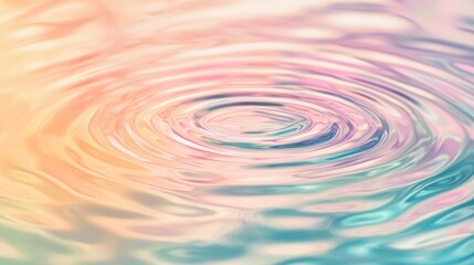 Poster - Soft pastel colors blend seamlessly in a liquid surface, creating a mesmerizing pattern of expanding circular waves, emanating from the center, perfect for backgrounds and design projects