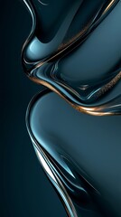 Poster - Flowing teal and gold liquid metal reflects light with a smooth, dynamic motion, creating an abstract design that exudes elegance and luxury, perfect for modern aesthetics