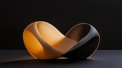 Poster - Two smooth, curved shapes, one light and one dark, intertwine on a dark surface, creating an abstract and artistic composition with a focus on form, light, and shadow