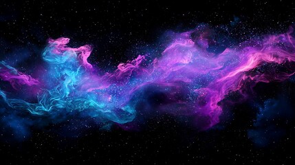 Wall Mural - neon explosion in space with purple and blue glowing particles for a galactic background