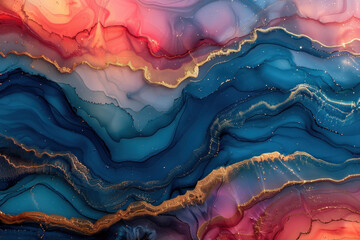Poster - an abstract composition with smooth waves of color creating the illusion of flowing liquid. 
