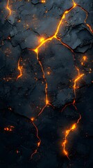 Wall Mural - cracked molten surface with fiery orange lava veins glowing against a dark charred texture