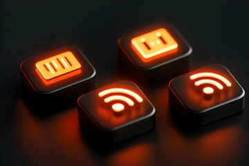 Poster - Glowing interface icons on dark background.